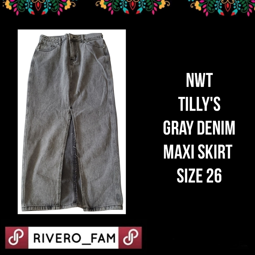 NWT | TILLY'S | WEST OF MELROSE | GRAY DENIM MAXI SKIRT | SIZE 26